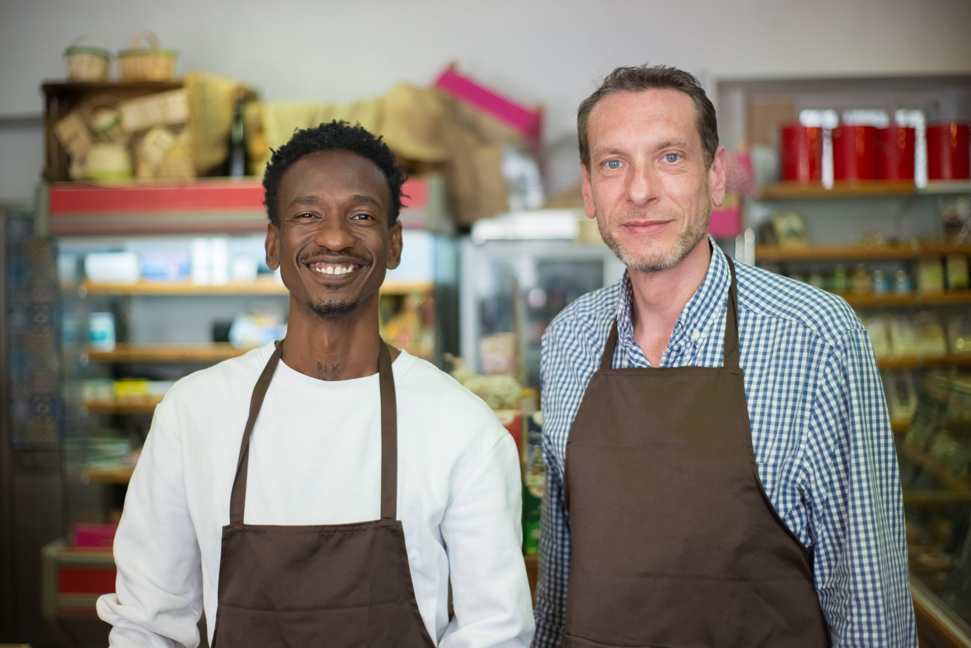 small business ideas — two small business owners smiling in their store